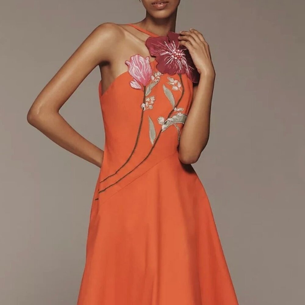 NWT Brand New - Yukiko Noritake x Anthropologie Midi Dress - Red Floral Flower